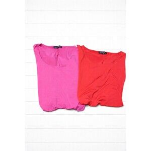 Bulk Lot of 2 Red & Hot Pink Scoop Neck Short Sleeve Spandex   T-Shirt M